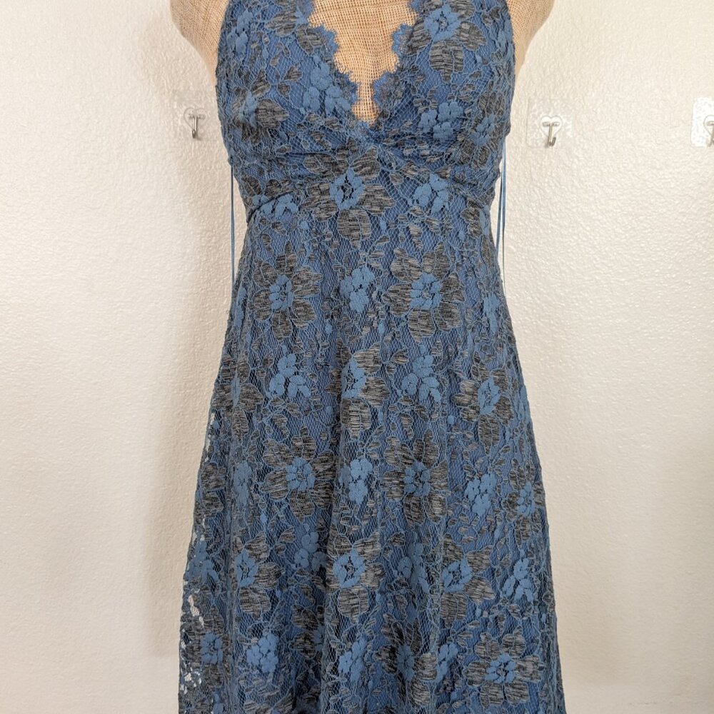 ASTR Drew Plunging Two-Tone Lace Mini Dress